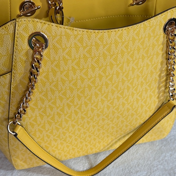 Michael Kors Jet Set Large Signature Logo Yellow Shoulder Tote Bag - Picture 9 of 11